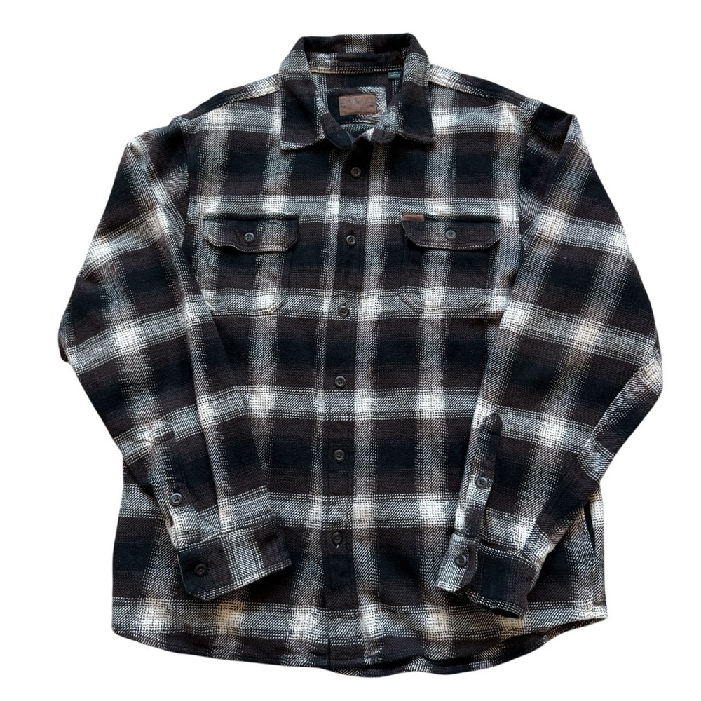 Orvis Mens Plaid Flannel Shirt Jacket L Brown Beige Plaid Overshirt Gorp Outdoor